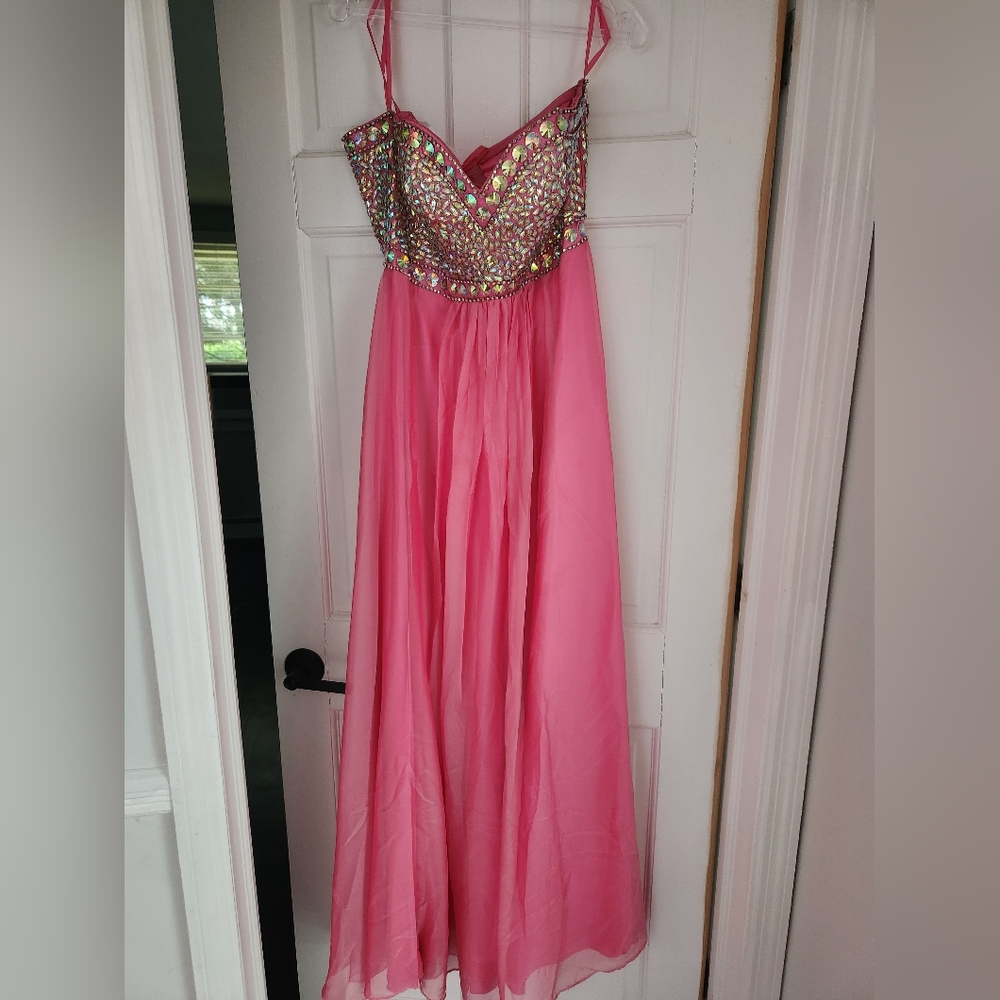 Strapless Pink Rhinestone Gown - Picture 4 of 7